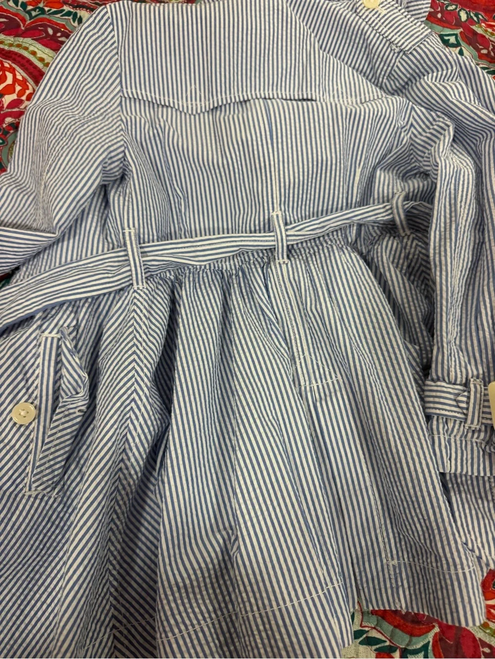 Ralph Lauren Blue & White Striped Kids Trench Coat